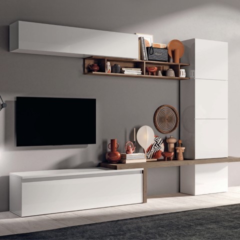 Nowoczesna meblościanka z miejscem na TV, białe lakierowane drewno Fantasy 03 Promocja