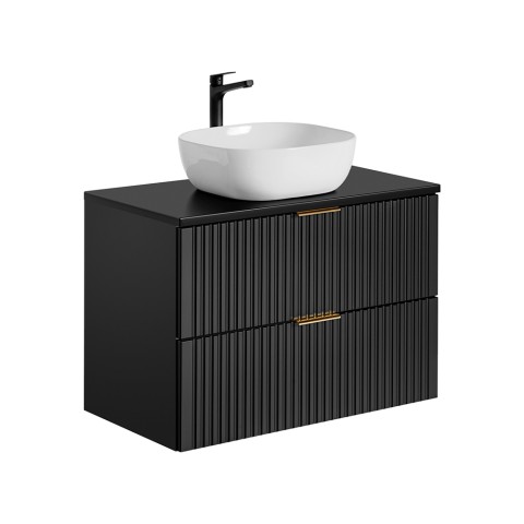 Szafka łazienkowa wisząca 80x46cm czarna z szufladami i umywalką wolnostojącą Adel Black Promocja