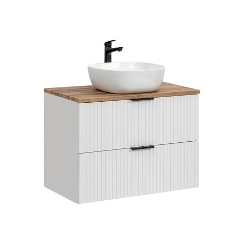 Szafka łazienkowa wisząca białe drewno umywalka nablatowa szuflady Adel White Promocja