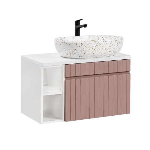 Szafka łazienkowa wisząca różowo-biała z umywalką półkami Lili 80N Promocja