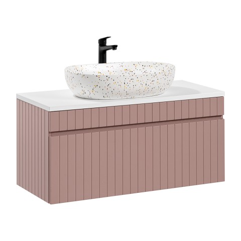 Szafka łazienkowa wisząca z umywalką różowo-biała Lili 100 Promocja
