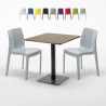Kwadratowy stolik w kolorze drewna 70x70 cm z 2 kolorowymi krzesłami Ice Melon Rabaty
