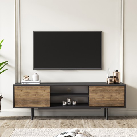 Komoda szafka TV w nowoczesnym stylu z czarnymi frontami drewnianymi 160x35x52cm Colosseo Promocja