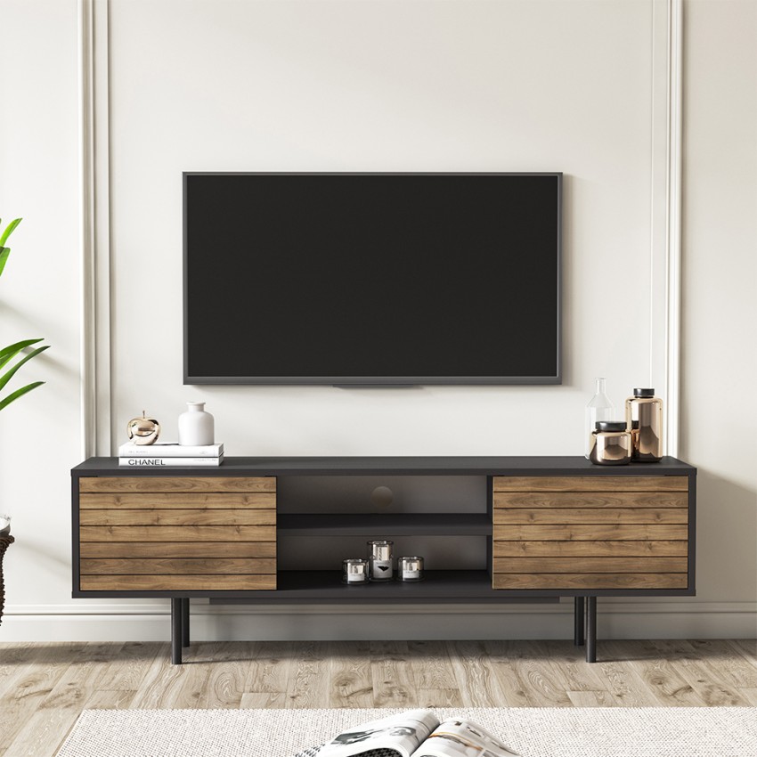 Komoda szafka TV w nowoczesnym stylu z czarnymi frontami drewnianymi 160x35x52cm Colosseo Promocja Komoda szafka TV w nowoczesnym stylu z czarnymi frontami drewnianymi 160x35x52cm Colosseo Promocja