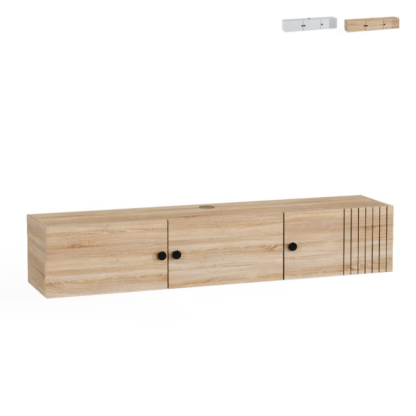 Komoda szafka TV wisząca biała drewno nowoczesny design 150x32x28cm Leo Promocja Komoda szafka TV wisząca biała drewno nowoczesny design 150x32x28cm Leo Promocja