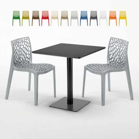 Czarny kwadratowy stolik 70x70 cm z 2 kolorowymi krzesłami Gruvyer Kiwi