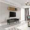 Komoda szafka TV czarna w minimalistycznym nowoczesnym stylu 2-drzwiowa 153x35x50cm Leroy Katalog