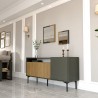 Kredens do salonu nowoczesny 150 cm czarny drzwi z drewna 2 lustra Fleury Katalog