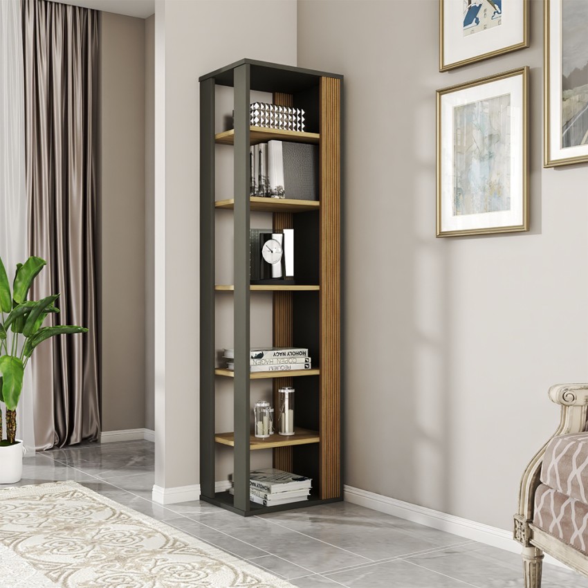 Biblioteczka do biura modernistyczna narożna czarna drewniana 5 Półek Rezay Promocja Biblioteczka do biura modernistyczna narożna czarna drewniana 5 Półek Rezay Promocja