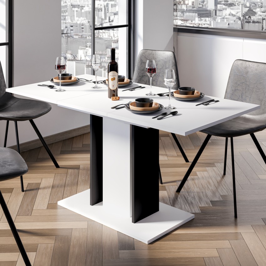 Stół rozkładany oszczędzający miejsce biało-czarny 100-140x60cm Wood Mini White Promocja Stół rozkładany oszczędzający miejsce biało-czarny 100-140x60cm Wood Mini White Promocja