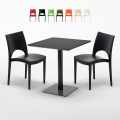 Czarny kwadratowy stolik 70x70 cm z 2 kolorowymi krzesłami Paris Kiwi Promocja
