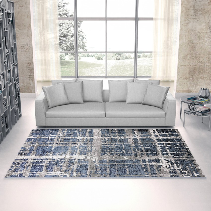 Szaro-niebieski dywan w nowoczesnym stylu krótki włos BLU001 Promocja Szaro-niebieski dywan w nowoczesnym stylu krótki włos BLU001 Promocja