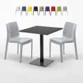 Czarny kwadratowy stolik kawowy 70x70 cm z 2 kolorowymi krzesłami Ice Kiwi Promocja