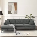 Sofa 3 osobowa narożna z szezlongiem z pojemnikiem szara tapicerka z tkaniny Tangeri Środki