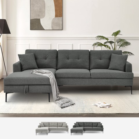 Sofa 3 osobowa narożna z szezlągiem z pojemnikiem szara tapicerka z tkaniny Tangeri Promocja