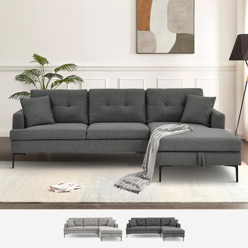 Sofa narożna narożnik z szezlongiem i pojemnikiem 3 osobowy szare obicie Agadir Sprzedaż Sofa narożna narożnik z szezlongiem i pojemnikiem 3 osobowy szare obicie Agadir Sprzedaż