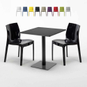 Czarny kwadratowy stolik kawowy 70x70 cm z 2 kolorowymi krzesłami Ice Kiwi Rabaty