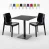 Czarny kwadratowy stolik kawowy 70x70 cm z 2 kolorowymi krzesłami Ice Kiwi Rabaty