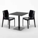 Czarny kwadratowy stolik kawowy 70x70 cm z 2 kolorowymi krzesłami Ice Kiwi 