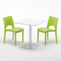 Biały kwadratowy stolik 70x70 cm z 2 kolorowymi krzesłami Paris Meringue Model