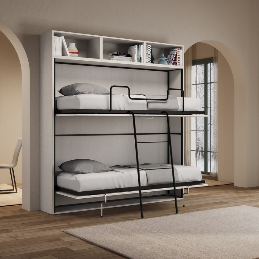 Łóżko piętrowe składane nowoczesny design oszczędzający przestrzeń białe Kando L Promocja Łóżko piętrowe składane nowoczesny design oszczędzający przestrzeń białe Kando L Promocja