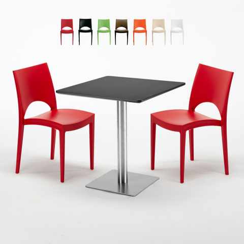Czarny kwadratowy stolik 70x70 cm z 2 kolorowymi krzesłami Paris Rum Raisin Promocja