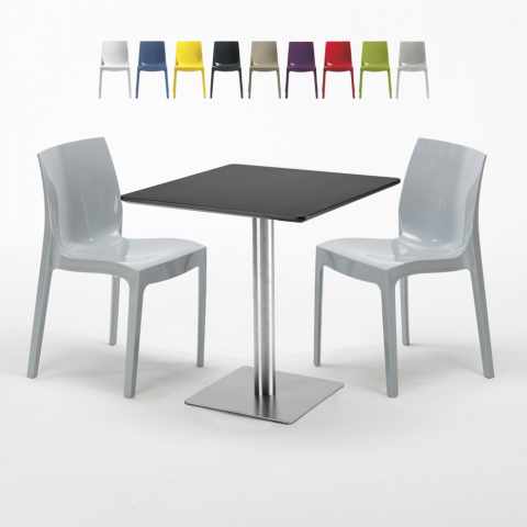 Czarny kwadratowy stolik 70x70 cm z 2 kolorowymi krzesłami Gruvyer Kiwi Promocja