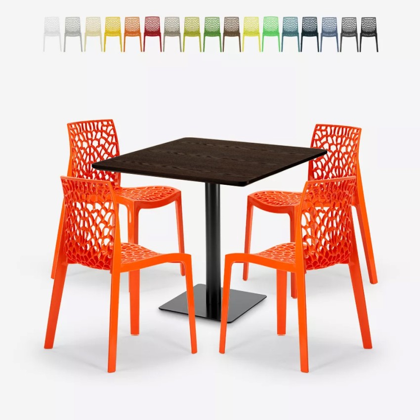 Zestaw stolik kawowy drewno metal Horeca 90x90cm 4 krzesła Dustin Promocja Zestaw stolik kawowy drewno metal Horeca 90x90cm 4 krzesła Dustin Promocja