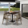 Zestaw stolik kawowy drewno metal Horeca 90x90cm 4 krzesła Dustin 