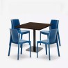 Zestaw stolik kawowy drewno metal Horeca 90x90cm 4 krzesła Yanez 