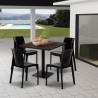 Zestaw stolik kawowy drewno metal Horeca 90x90cm 4 krzesła Yanez 