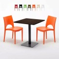 Kwadratowy stolik w kolorze drewna 70x70 cm z 2 kolorowymi krzesłami Paris Melon Promocja