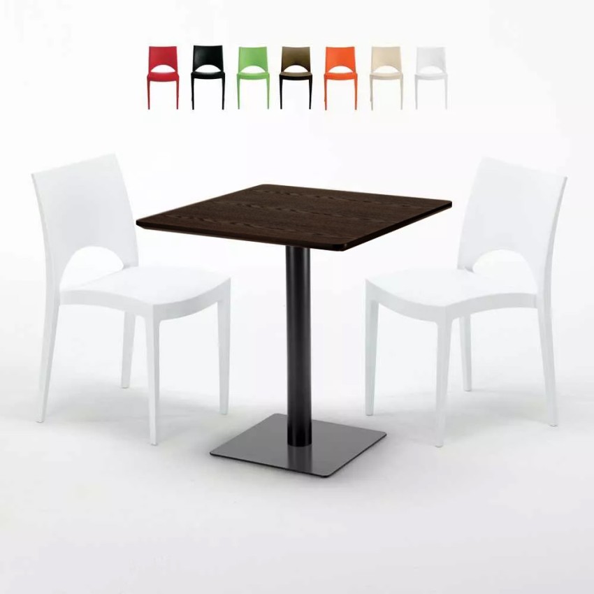 Kwadratowy stolik w kolorze drewna 70x70 cm z 2 kolorowymi krzesłami Paris Melon Rabaty Kwadratowy stolik w kolorze drewna 70x70 cm z 2 kolorowymi krzesłami Paris Melon Rabaty