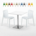 Biały kwadratowy stolik 70x70 cm ze stalową podstwą i 2 kolorowymi krzesłami Ice Strawberry Oferta