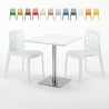Biały kwadratowy stolik 70x70 cm ze stalową podstwą i 2 kolorowymi krzesłami Ice Strawberry Oferta