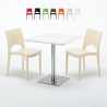 Biały kwadratowy stolik kawowy 70x70 cm ze stalową podstawą i 2 kolorowymi krzesłami Paris Strawberry Sprzedaż