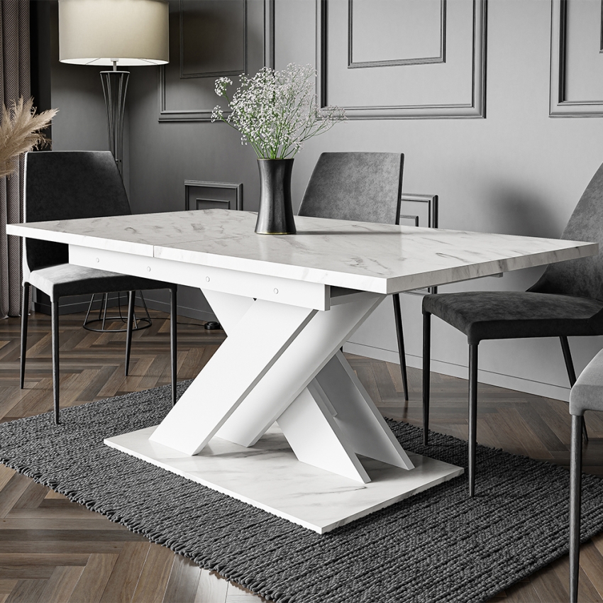 Stół biały z efektem marmuru rozkładany 140-180cm nowoczesny design Bronx Promocja Stół biały z efektem marmuru rozkładany 140-180cm nowoczesny design Bronx Promocja