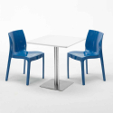 Biały kwadratowy stolik 70x70 cm ze stalową podstawą i 2 kolorowymi krzesłami Ice Strawberry Cechy