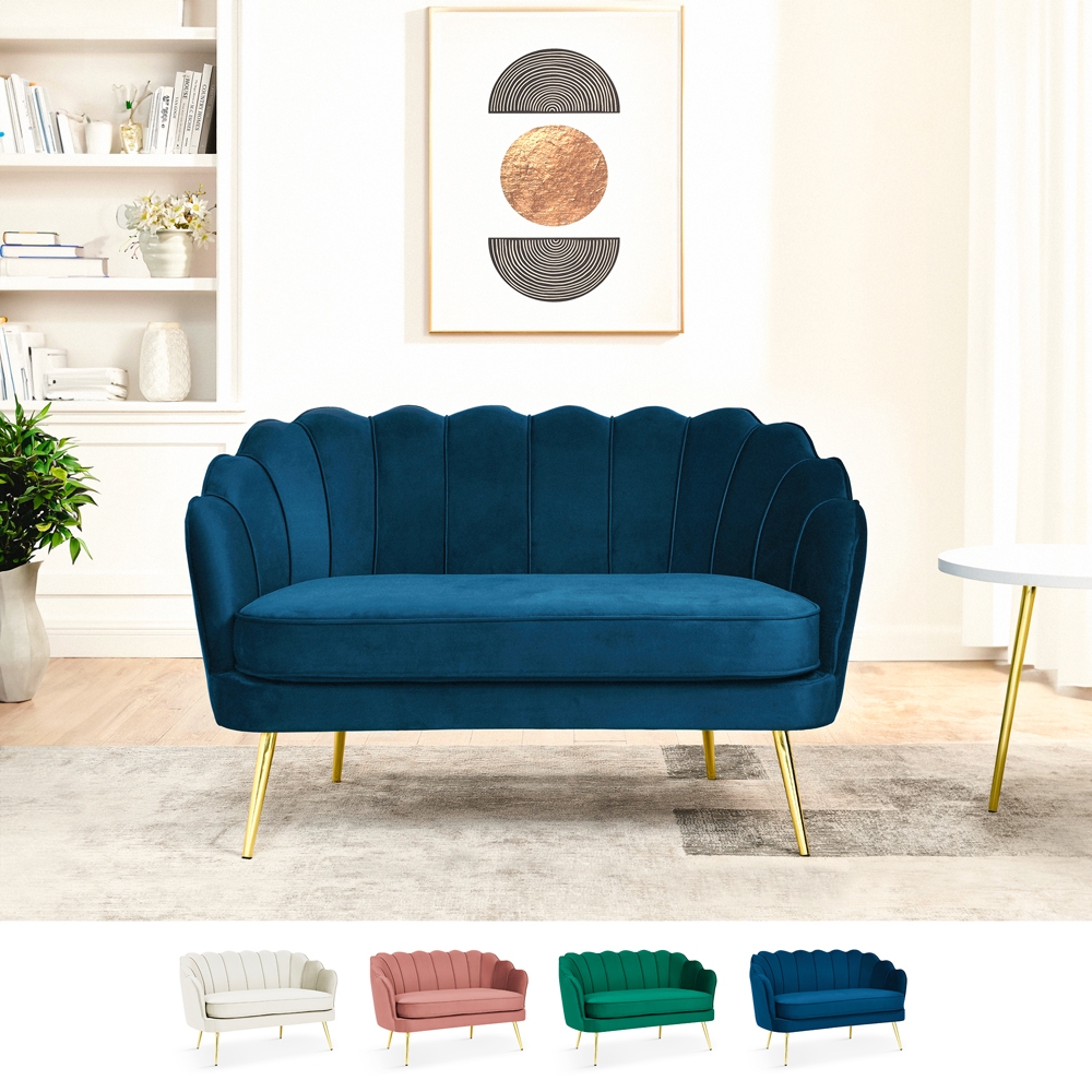 Sofa muszelka 2-osobowa z aksamitu w stylu vintage złote nogi Balos Katalog Sofa muszelka 2-osobowa z aksamitu w stylu vintage złote nogi Balos Katalog