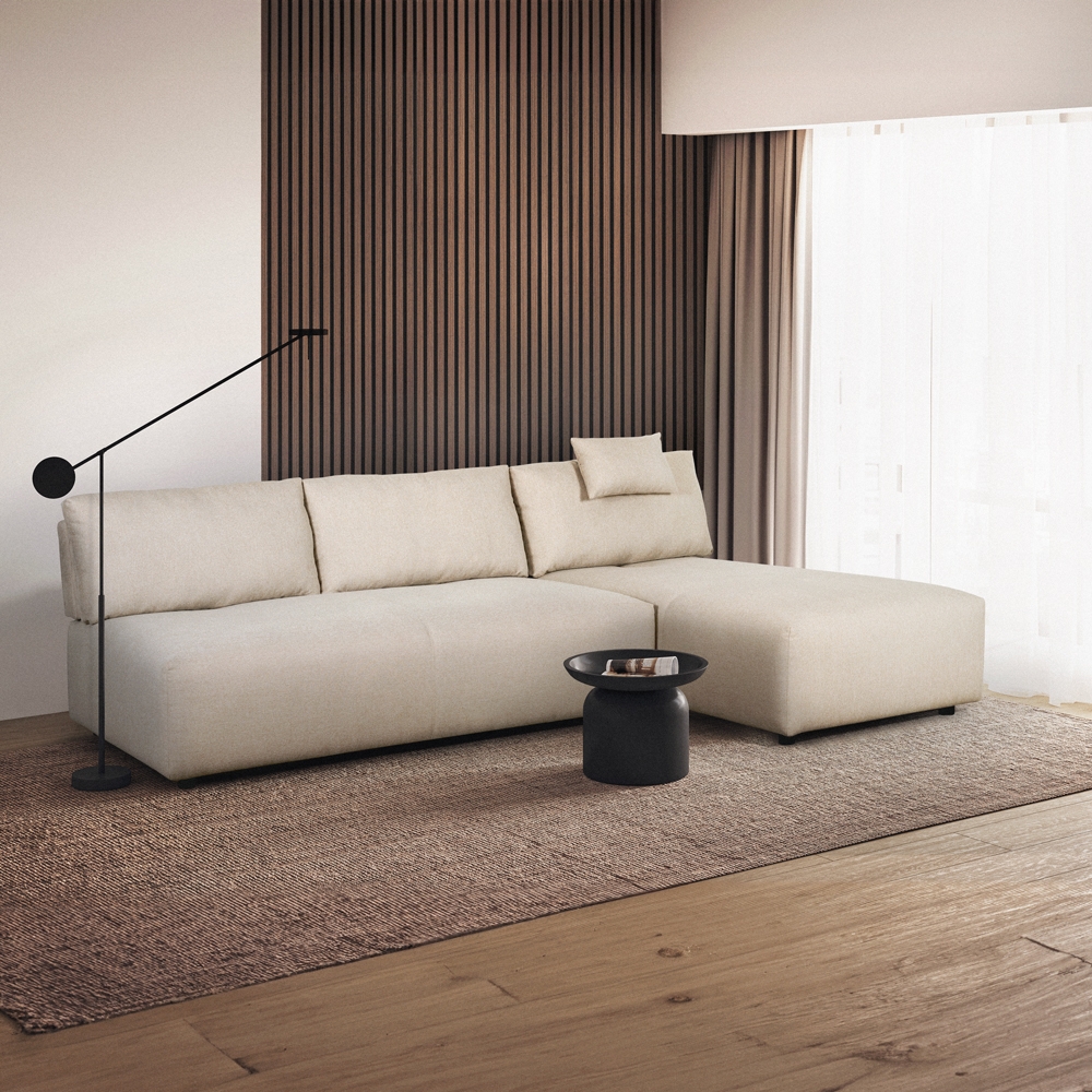 Sofa 3-osobowa narożna beżowa z dwustronnym szezlongiem Mozy Promocja Sofa 3-osobowa narożna beżowa z dwustronnym szezlongiem Mozy Promocja