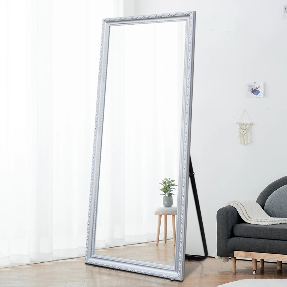 Lustro podłogowe ścienne 180x80 cm z klasyczną ramą srebrną Vestur-S. Promocja Lustro podłogowe ścienne 180x80 cm z klasyczną ramą srebrną Vestur-S. Promocja