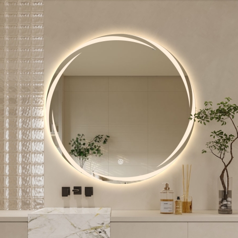 Okrągłe lustro łazienkowe o średnicy 70cm z podświetleniem LED i funkcją zapobiegającą parowaniu Veski XL Promocja