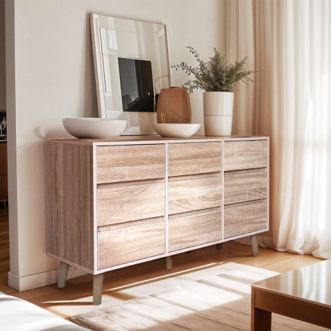 Komoda do salonu z 9 szufladami z drewna 120x40x72cm Vudan Promocja
