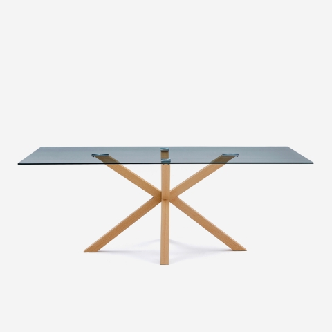 Designerski stół szkło i drewno 200x100cm z krzyżującymi się nogami Horo Promocja