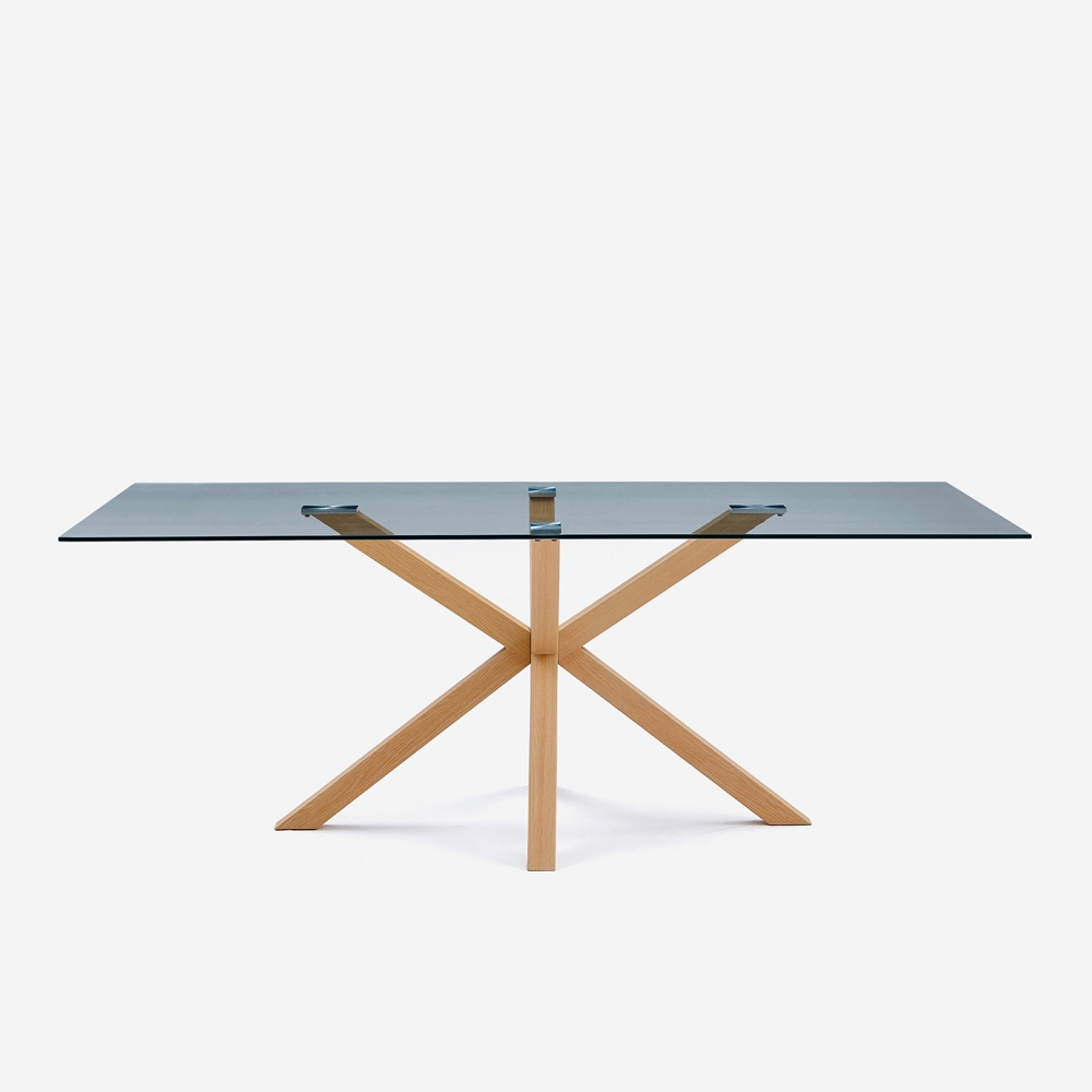 Designerski stół szkło i drewno 200x100cm z krzyżującymi się nogami Horo Promocja