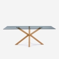 Designerski stół szkło i drewno 200x100cm z krzyżującymi się nogami Horo Promocja
