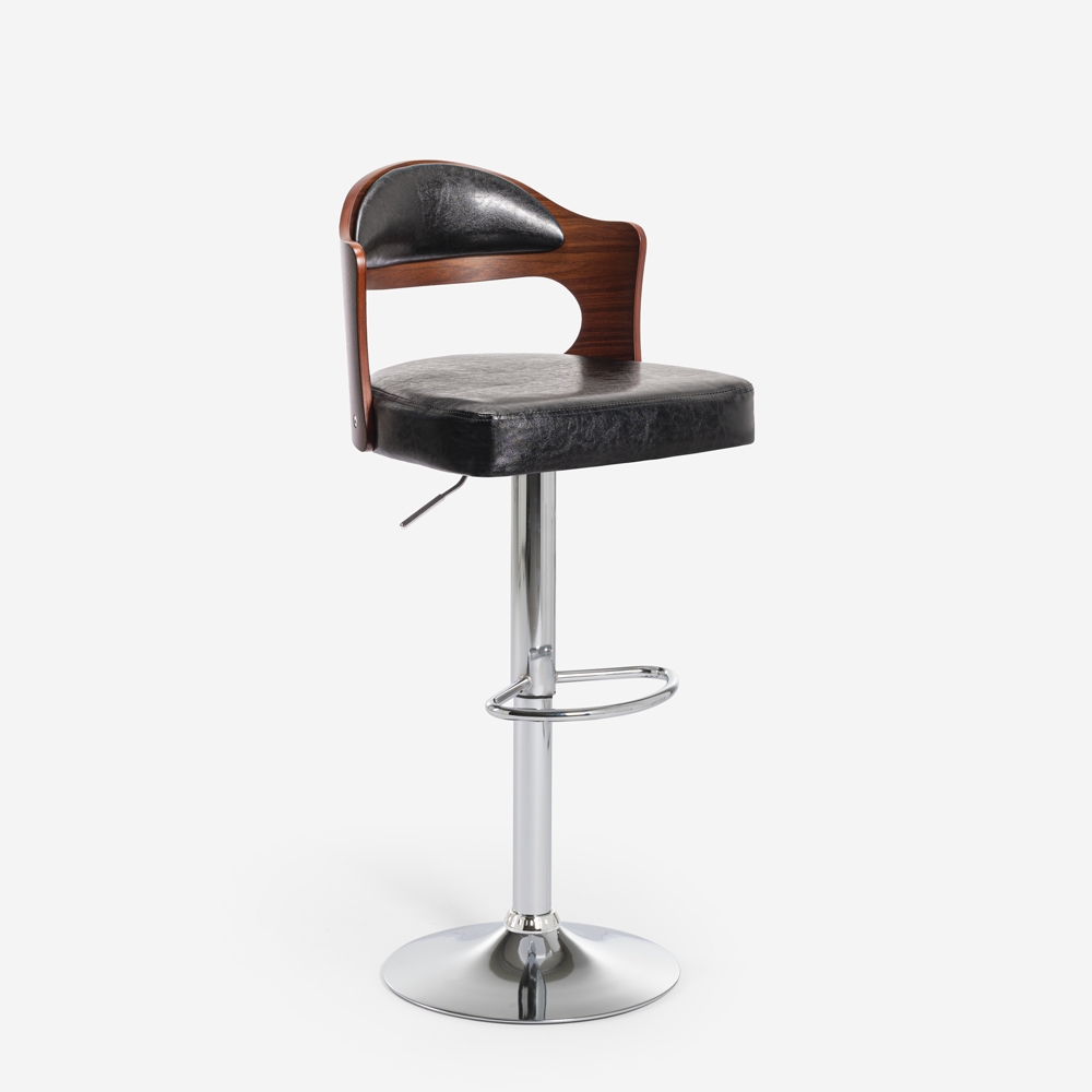 Taboret do baru obrotowy do kuchni drewniany z czarną skórą ekologiczną Soru Promocja Taboret do baru obrotowy do kuchni drewniany z czarną skórą ekologiczną Soru Promocja