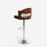 Taboret do baru obrotowy do kuchni drewniany z czarną skórą ekologiczną Soru Oferta