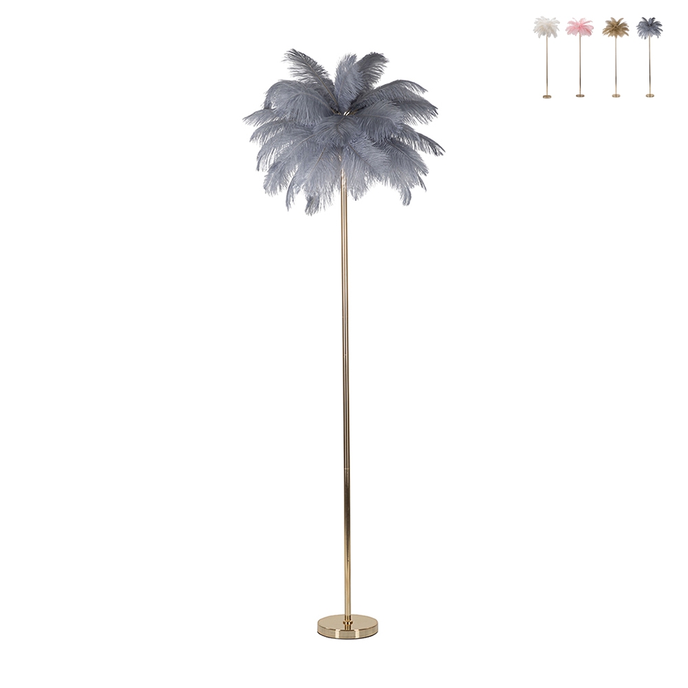 Lampa podłogowa z kloszem z piór i 3 punktami świetlnymi h160cm Palm L Cena Lampa podłogowa z kloszem z piór i 3 punktami świetlnymi h160cm Palm L Cena