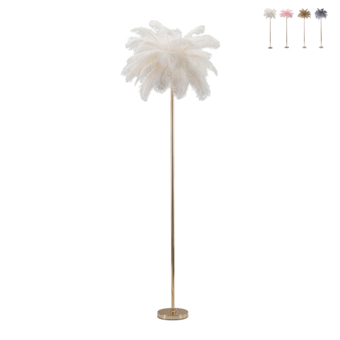 Lampa podłogowa z kloszem z piór i 3 punktami świetlnymi h160cm Palm L Promocja